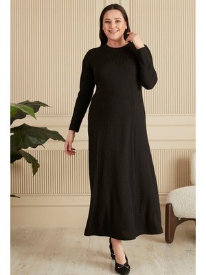 Siyah Büyük Beden Nergis Jakar Anne Elbise