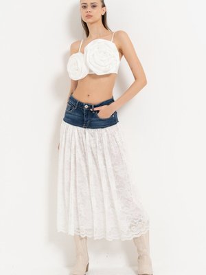 Offwhite Dantelli Uzun Kot Etek