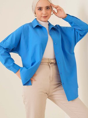 Oversize Basic Gömlek Saks Oversize Basic Gömlek Saks