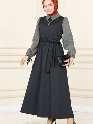 Antrasit & Vizyon Yakalı Kışlık Gömlek Elbise