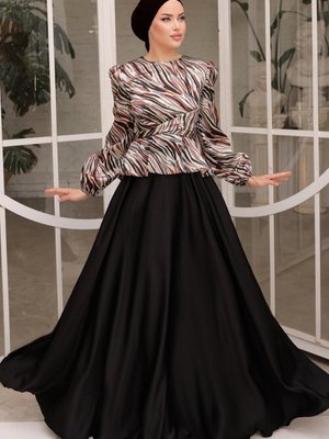 Kiremit Sual Önden Bağlamalı Saten Abiye