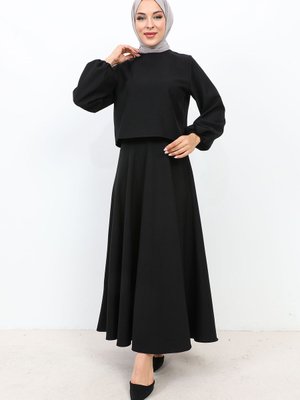 Kolu Lastikli Etekli Takım Siyah