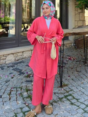 Mercan Müslin Kimono Takım Mercan Müslin Kimono Takım