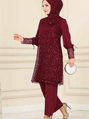 Bordo Broşlu Takım