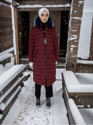 Bordo Kapuşonlu Şişme Mont