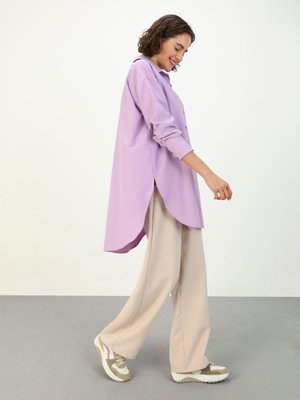 Lila Cep Detaylı Oversize Poplin Gömlek