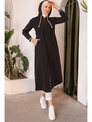 Siyah Beli Lastikli Spor Kot Kap