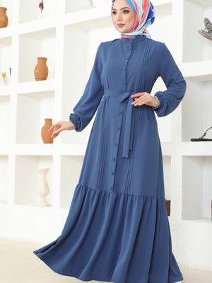 İndigo Eteği Fırfırlı Aerobin Elbise