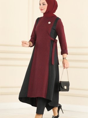 Bordo & Siyah Yandan Bağlamalı İkili Takım Bordo & Siyah Yandan Bağlamalı İkili Takım