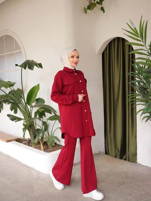 Cep Detaylı İkili Takım Bordo