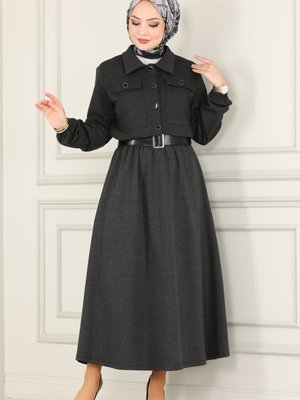 Antrasit Cep Detaylı Etekli Takım Antrasit Cep Detaylı Etekli Takım