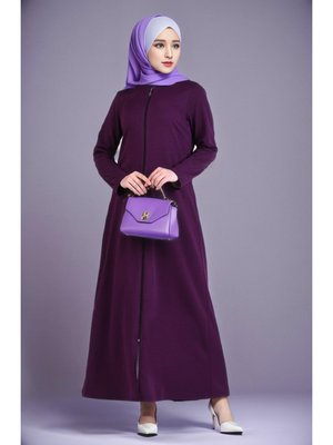 Mürdüm Sıfır Yaka Fermuarlı Ferace Mürdüm Sıfır Yaka Fermuarlı Ferace