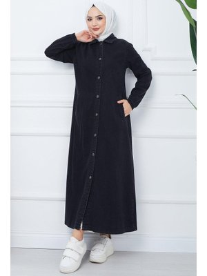 Siyah Düğmeli Kot Kap