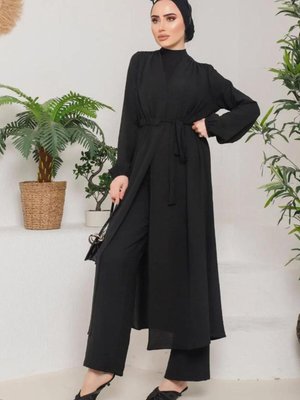 Siyah Beli Bağlamalı Manşetleri Lastikli Kap