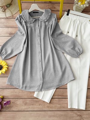 Kombin Bebe Yaka Tunik Ve Pantolon Gri