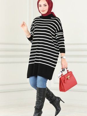 Siyah Çizgili Triko Tunik