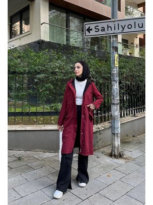 Bordo Belden Bağıcıklı Trençkot Bordo Belden Bağıcıklı Trençkot