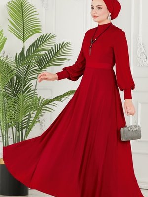 Kırmızı Balon Kollu Sandy Elbise