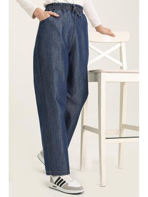 Lacivert Beli Lastikli Kot Pantolon