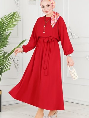 Kırmızı Beli Lastikli Aerobin Elbise