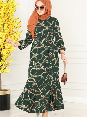 Zümrüt Zincir Desenli Helen Elbise