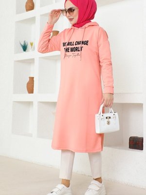 Pudra Yazı Baskılı Spor Tunik