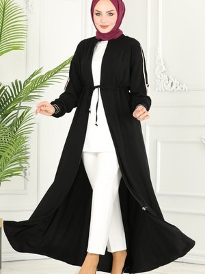 Siyah Beli Tünelli Medine İpeği Ferace