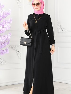 Siyah Gizli Fermuarlı Mevsimlik Ferace