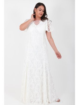 Büyük Beden Beyaz Uzun Abiye Elbise