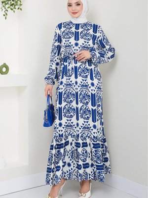 Eteği Volanlı Beyaz Viskon Elbise