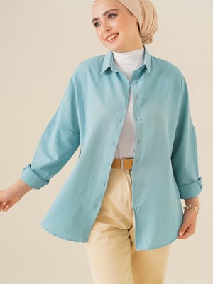 Oversize Basic Gömlek Su Yeşili