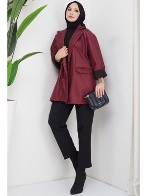Bordo Sim Görünümlü Suni Deri Ceket Bordo Sim Görünümlü Suni Deri Ceket