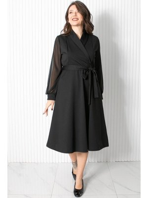 Siyah Kemer Detaylı Abiye Elbise