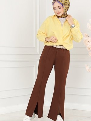 Kahve Önden Yırtmaçlı Dalgıç Pantolon Kahve Önden Yırtmaçlı Dalgıç Pantolon