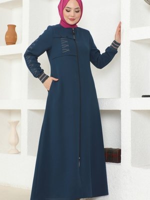 Petrol Nakış Detaylı Petek Ferace