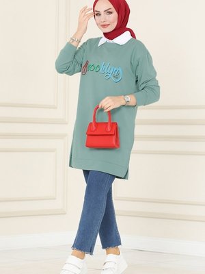 Mint Renkli Yazı Baskılı Spor Tunik Mint Renkli Yazı Baskılı Spor Tunik