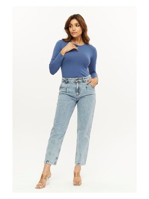 Paçası Pensli Kot Pantolon Mavi