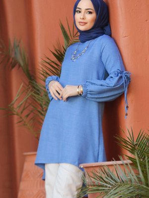 Balon Kol İndigo Mavisi Tunik