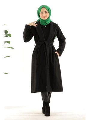 Siyah Belden Bağlamalı Kaşe Kap Siyah Belden Bağlamalı Kaşe Kap