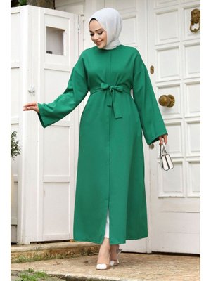 Zümrüt Yeşili Yarasa Kol Beli Kuşaklı Ferace