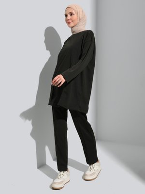 Haki Scuba Nervür Detaylı Rahat Takım