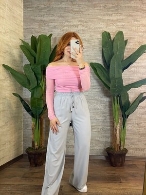 Gri Palazzo İpli Pantolon