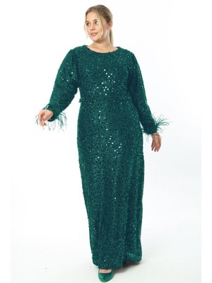 Büyük Beden Zümrüt Uzun Abiye Elbise