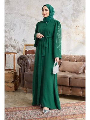 Zümrüt Rona Kolları Desenli Abaya