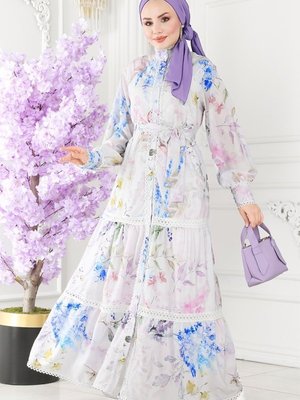 Ekru Dantel Detaylı Elbise Ekru Dantel Detaylı Elbise