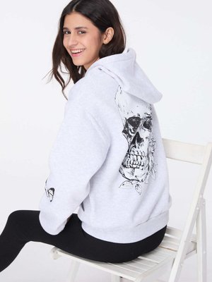 Grı Kapüşonlu Sweat