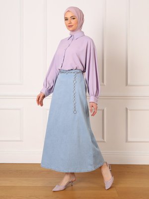 Buz Mavisi Mevlana Kalıp Şık Denim Etek