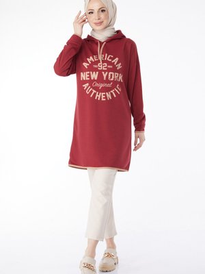 Bordo Önü Baskılı Sweatshirt