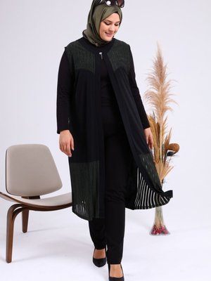 Tesettur Kadin Buyuk Beden Yelek Anne Uzun Mürdüm