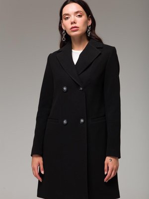 Ceket Yaka Fileto Cepli Kruvaze Kaban Siyah